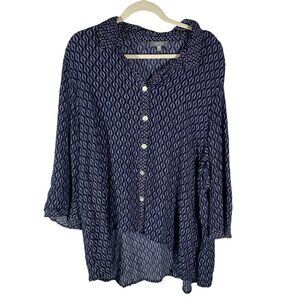 Habitat Clothes To Live In Navy & White Button Down Tunic Shirt Geometric XXL